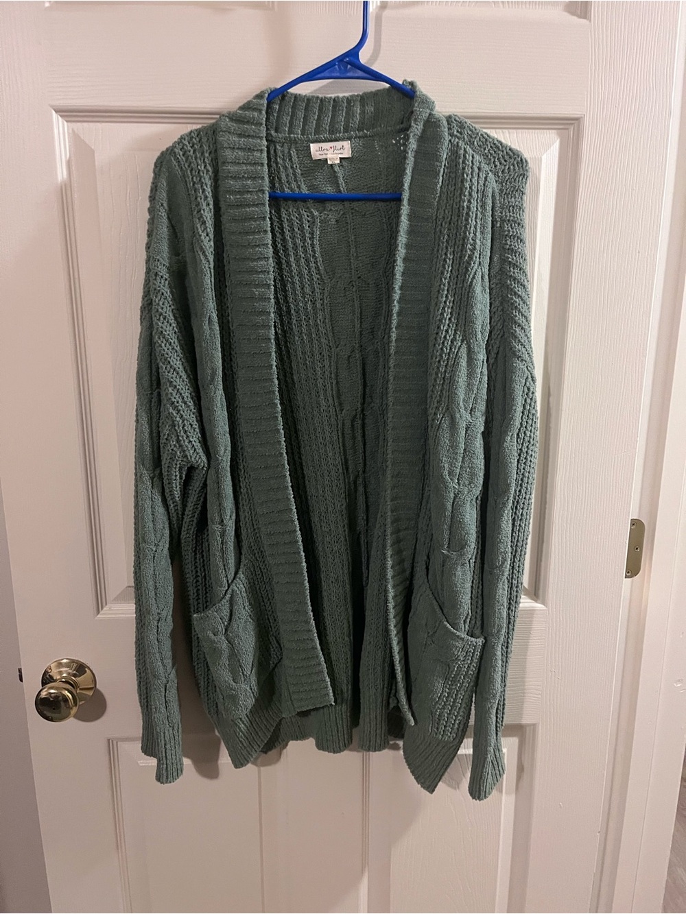 Ultra Flirt Mint Green Cable-Knit Open Cardigan